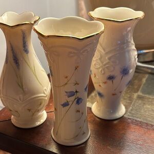 Lenox Floral Ceramic Vases with Gold Trim